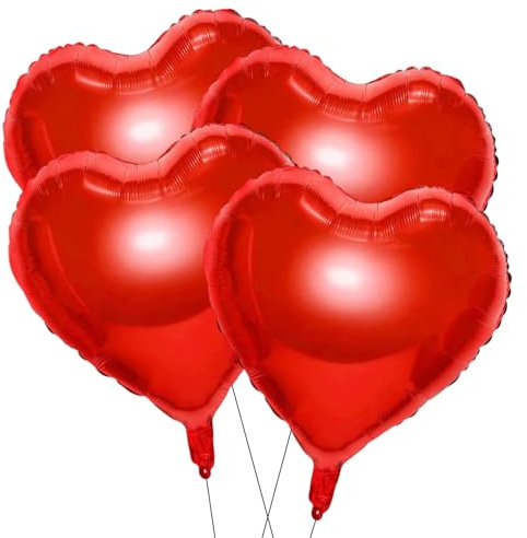 4 Stück Folienballon Rot, Herzluftballons Hochzeit, 32 Zoll Extra Groß Herz Helium Ballons, für Hochzeitsfeier, Anniversary, Heiratsantrag Party, Geburtstag, Valentinstag JGA Party Deko