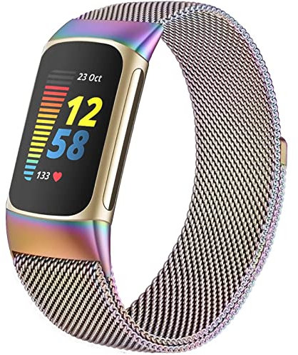 surundo Kompatibel mit Fitbit Charge 6/Fitbit Charge 5 Armband für Damen Herren, Magnetverschluss Maschen Schleife Verstellbares Metall Bänder für Fitbit Charge 6/Fitbit Charge 5