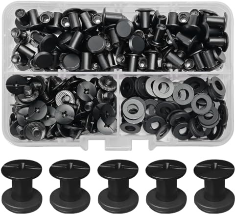 SHSMPXOY 80 Set Rivetti a Vite, M5 x 8 mm Rivetti Chicago, Viti Chicago Screws Chicago Book Viti,Viti Chicago di ricambio in Metallo per Borse, Libri, Collari, Zaini, Guinzagli per Cani (Nero Opaco)