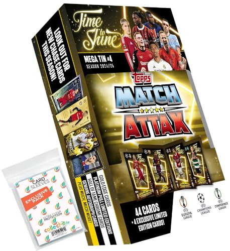Bundle mit Match Attax CL 2024/25 - Trading Cards - Mega Tin Box + Exklusive Collect-it Hüllen (1 Mega Tin Box Time to Shine #4)