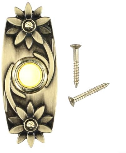 Feegow Wired Bell Push - Metal Illuminated Door Bell Button with LED Light, Wall Mounted Heavy Duty Antique Bronze Wired Doorbell Doorbell