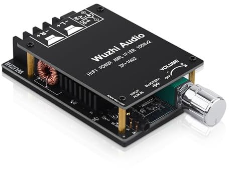 ZK-1002 Bluetooth 5.0 Amplifier Board 100W x 2 HiFi Subwoofer Audio Power AMP with Volume Control, BT and AUX Inputs, DC 5-27V 2.0 CH Stereo AMP Module for Home DIY Speakers, Password Free