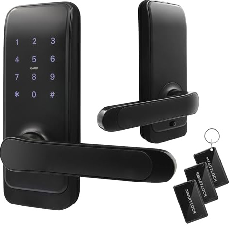 EURA ELH-51H4 smart dörrlås med handtag kodlås 13,56 MHz närhetsläsare IP65 universal bultavstånd svart