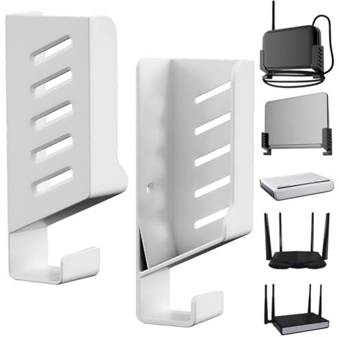Bamyli 2 Pcs Universal Wall Mount for Routers/TV Box/Laptop/Network Switches/Modems,WIFI Router Stand Shelf Router Shelf Wall Mounted for Most Routers (White)