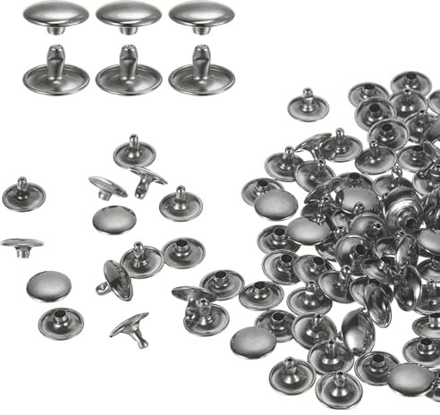 QUARKZMAN 60 Ensembles de Rivets en Cuir à Double Tête, 12X8mm Rivets Ronds Tubulaires Métal pour Fabrication de Cuir Ceinture en Tissu, Rivet à Frapper Réparation Décoration de Sacs, Gris