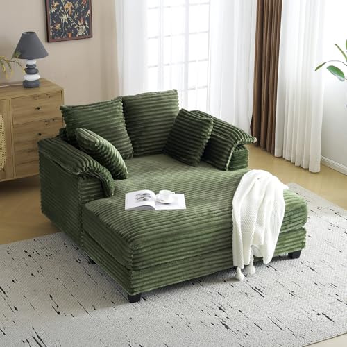 VINGLI Lounge Chair, 56 Oversized Reading Chair Corduroy Chaise Sofa Recliner Bed Upholstered Comfy Sleeper Couch with Throw Pillows and Armrests for Living Room, Movie Room, Bedroom