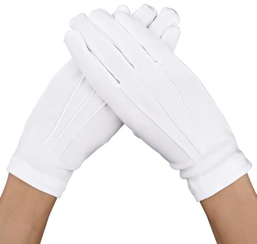 Baumwollhandschuhe Damen Weiß Handschuhe mit Druckknopf Unterziehhandschuhe Dünn Stoffhandschuhe Elastisch Formelle Smokings Zeremonielle Schmuck Herrenhandschuhe Servierhandsc Trockene Hände