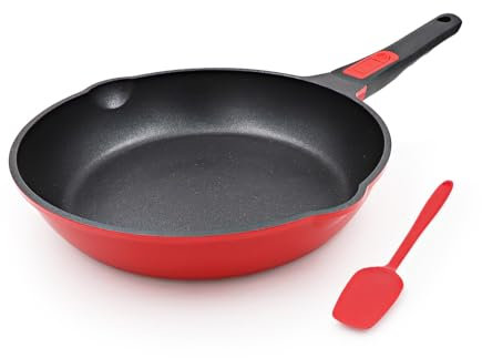 Bobikuke Antihaft-Pfanne 24cm, Bratpfanne mit Abnehmbarem Griff Antihaftbeschichtung Wokpfanne für alle Herdarten (Röt-Schwarz)