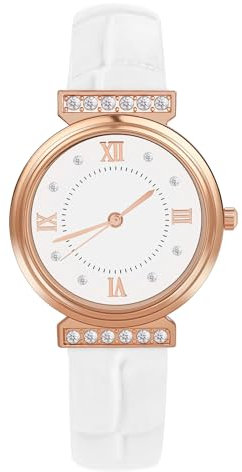 OFFCUP Orologio da Donna, Orologio Analogico al Quarzo Orologio da Polso Diamante Con Cinturino in Pelle Classico Business Casual, Movimento a Tre Lancette -Bianco 2