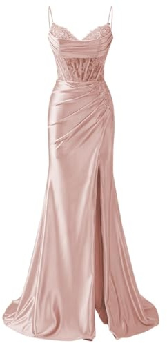Abiti da damigella d'onore con spalline sottili appliques in pizzo abiti da ballo con fessura formale da sera party maxi abito AH171