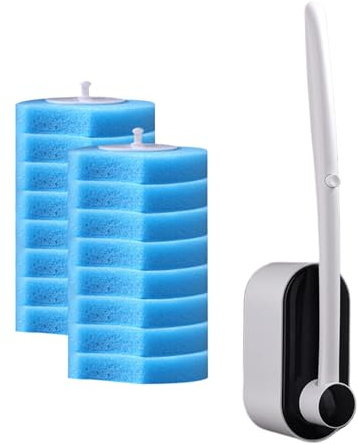 Toilet Scrubber Kit - Brush Wand Cleaner Tool, 16 Refill Pads Cleaning Set | Bathroom Football Mortar Stain Remover