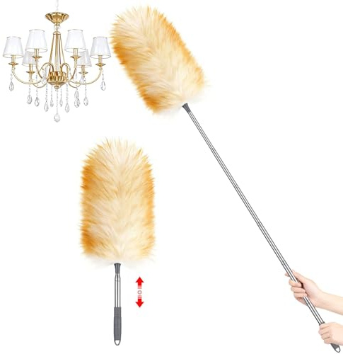 Extendable Duster Lambswool,Magnet Dusters for Cleaning - 55in Telescopic Duster Long Handled, Cobweb Brush Extendable Cleaning for High Ceilings, Radiator, Wall, Ceiling Fans, Curtains, Furniture