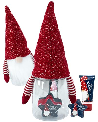 Wichtelgeschenk „Greta“ – Handcreme & Zauberwaschtuch in wiederverwendbarer Wichteldose | Perfektes Weihnachtsgeschenk für Freunde, Kollegen, Lieblingsmenschen (Greta (rot))