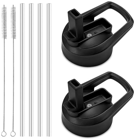 Straw Lid for Hydro Flask Wide Mouth,2Pack Replacement Lids with Straws for Wide Mouth 12,16,18,22,32,40,64oz Water Bottles,Sport Bottle Lids Accessories with Handle (Black2)