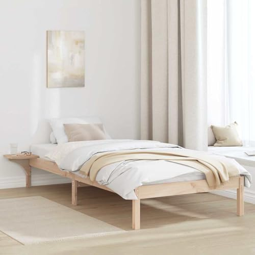 Mandloder Bettrahmen Natur 100x200 cm, Massives Kiefernholz Bettgestell, Modernes Einzelbett mit Lattenrost, Langlebiges Vollholz Design für Schlafzimmer