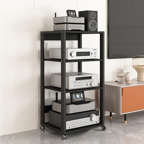 Vintage Plattenspieler Ständer & TV Rack - Audioschrank mit Vinylhalter für Wohnzimmer, Schlafzimmer, Büro, Arbeitszimmer, Wohnheim - Mobiles Regal mit Rollen & Bremsen (50x40x35cm)