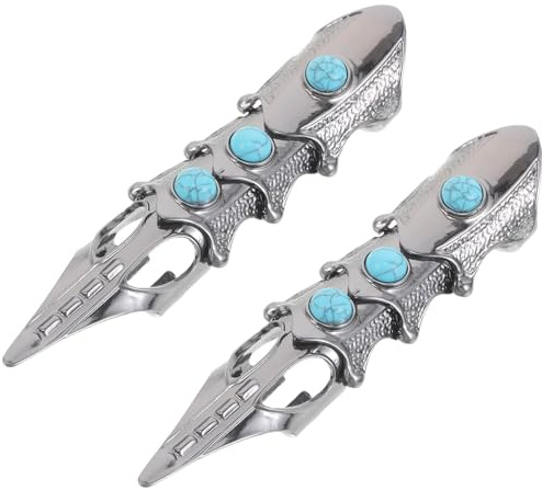 MOLUCKFU 2 Stück Gothic Punk Ringe mit Verstellbarem Türkis Panzerring aus Metall Gotischer Rüstungs Fingerring für Halloween Cosplay und Party