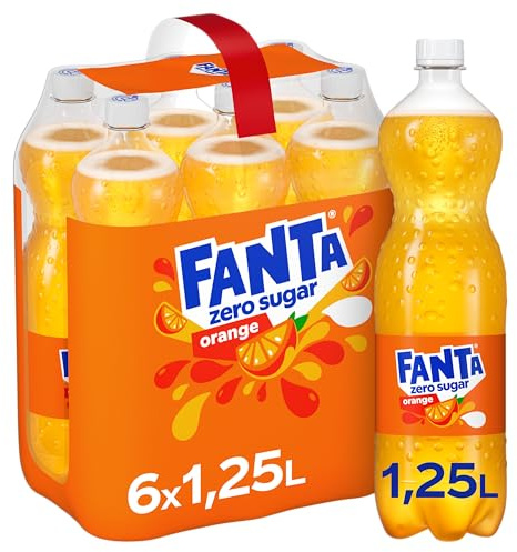 Fanta Zero Orange Limonade, Limonade ohne Zucker, Einweg Flasche, 6 x 1,25l | Zuckerfreies, kalorienfreies Erfrischungsgetränk mit Orangen-Geschmack