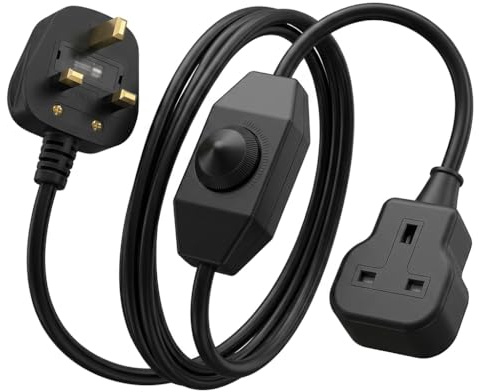 Extension Cord with Rotary Dimmer Switch 1.5M(150CM) 3A 250V 300W 3-Prong UK Plug Insulated & Flame Retardant Lamp Power Cable for Halogen Incandescent Bulbs Home Office Appliances Black