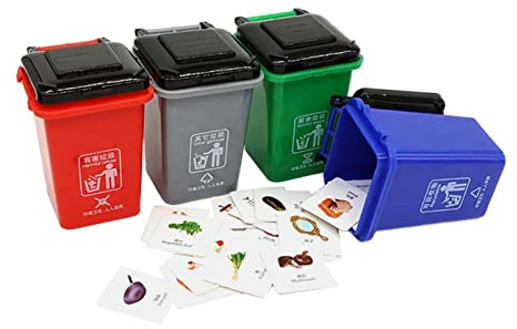 CoudarTitie Juego de Clasificación de Cubos de Basura de Juguete de 4 Piezas para Niños, Mini Vehículo, Juego de Calle, Material Reutilizable Adecuado para El Apr, PEQUEÑa