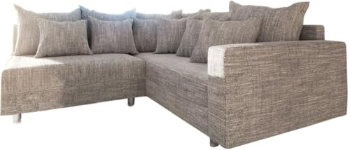 DELIFE Eckcouch Clovis Hellgrau Strukturstoff mit Armlehne Ottomane Rechts Ecksofa