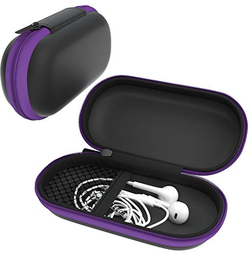 EAZY CASE Universal Tasche für In-Ear Kopfhörer mit Netzfach - Hardcase Aufbewahrungsbox, Schutztasche mit umlaufenden Reißverschluss, extra klein, oval, Lila
