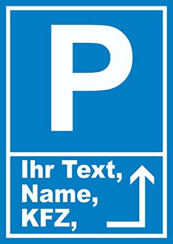 Parkplatz Schild mit Wunschtext Pfeil rechts um die Ecke A0 (841x1189mm)
