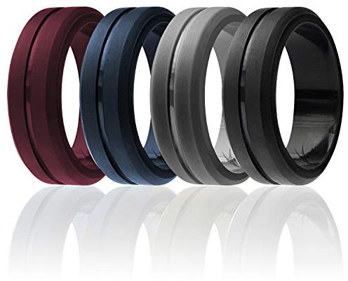ROQ Silicone Wedding Ring for Men, Single Elegant, Affordable Silicone Rubber Wedding Bands, Brushed Top Beveled Edges -Bordeaux - Size 9