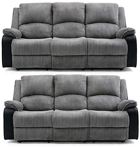 More4Homes POSTANA ELECTRIC HIGH BACK JUMBO CORD FABRIC RECLINER 3 + 2 + 1 SOFA ARMCHAIR SET SUITE (Grey, 3 + 3 Seater)