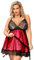ohyeahlady Nuisette Satin Femme Babydoll Lingerie Grande Taille sous Vetement Dentelle Chemise de Nuit Bretelle(Rouge,M-L)