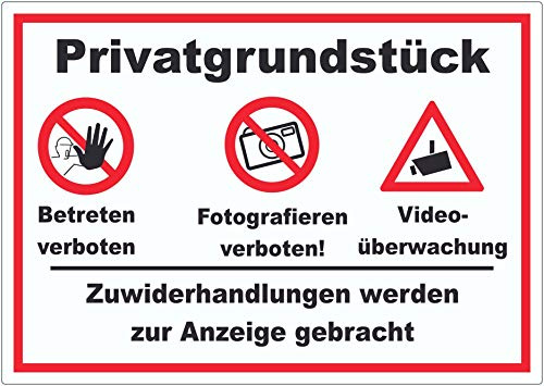 Privatgrundstück Betreten Fotografieren verboten Videoüberwachung Aufkleber A3 (297x420mm)
