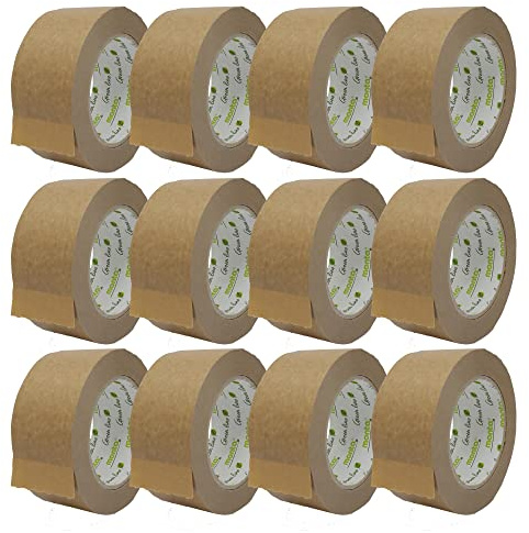 gws 12 Rollen monta 843 Papier-Packband/Naturkautschuk-Klebstoff/nachhaltig/recyclinggerecht/Klebeband für Pakete, Umzug uvm / 50 m x 50 mm, braun