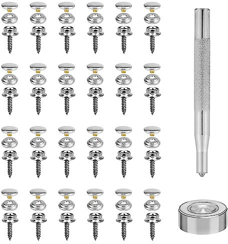 SNAGAROG 50 Pz Bottoni a Pressione con Vite 15mm Bottoni Automatici in Acciaio Inox a Vite Metallo Fissaggio a Bottoni in Tela Fissaggio Scatto di Tela Nautica per Borse, Jeans, Vestiti, Tessuto