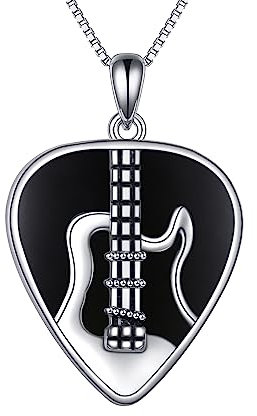 CUPENDA Plektrum Halskette Sterling Silber Schwarzer Onyx Gitarren Halskette Musik Schmuck Geschenke für Frauen