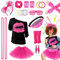 Grantop 28PCS 80er 90er Jahre Outfit Damen Set,80er Jahre Kleidung Kostüm,T-Shirt,Tutu,Bauchtasche,Ohrring,Netzhandschuhe,80er Retro Party Accessoires,kostüm 80er jahre damen Karneval Party