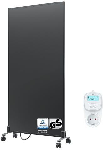 BR Bringer Infrarotheizung Standgerät - 1000 Watt - Energiesparend - Mobile Elektroheizung mit Standfüßen auf Rollen, Smart Thermostat, WiFi und App - 5 Jahre Garantie, TÜV (schwarz)