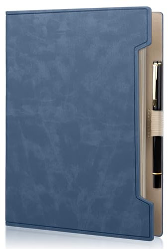 Fosdaling DIN A5 Ringbuch-Notizbuch aus PU-Leder, Nachfüllbares Notizbuch mit 6 Ringen und Einem Stift, Geeignet als Planer, Ordner, Binder, Organizer für die Arbeit, 100 Gsm (Blau)