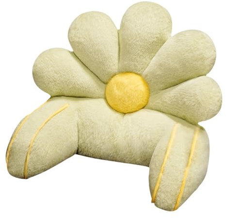 FZKun Reading Bed Rest Pillow with Arm Support - Cute Flower Shaped Faux Fur Backrest Support Reading Pillow for Sitting Up In Bed for Lounging Watching TV Gaming Washable Cover (65 * 45cm,Green)