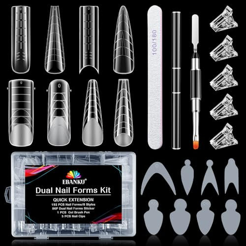 EBANKU 192 PCS Faux Ongles Capsule Ongles Acrylique, Matte Faux Ongles Capsules Couverture Complète Nail Tips avec 96 PCS French Autocollants Pour Ongles Clips Ongle Polygel Brosse Limes à Ongles