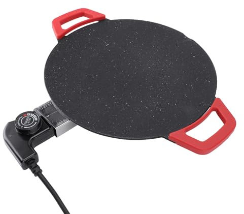 Plancha Eléctrica, Bandejas para Hornear con Parrilla Eléctrica sin Humo, Plancha Redonda Antiadherente para Cocinar, Sartén para Hacer Panqueques con Asas, 1200 W, 11,8 (Enchufe