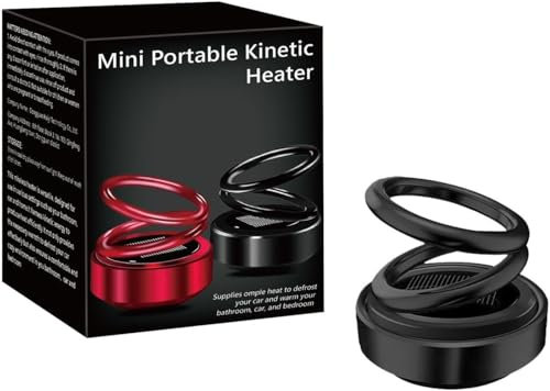 Riscaldatore molecolare cinetico portatile 2025, sbrinatore per auto, in vetro, rotante a energia solare, a doppio anello, per aromaterapia, per auto, soggiorno, camera da letto (nero)