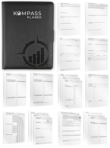 KOMPASS® Ringbuch A5 Nachfüllbar | Starter-Set inkl. 394 Einlagen | Erfolgsjournal Ringordner A5 Binder | Journaling To-Do-Planer, Wochenplaner, Terminplaner, Kalender, Bullet Journal, Habit Tracker