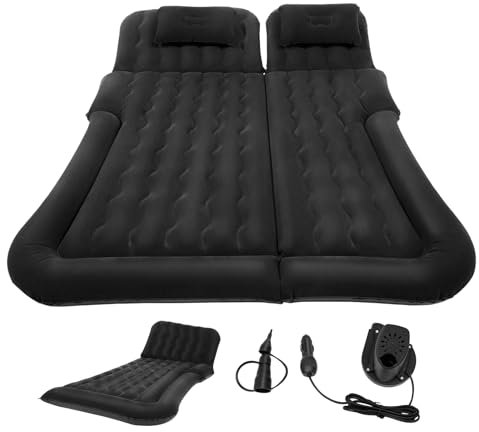OUBUBY Auto Luftmatratze SUV Aufblasbare Matratze Luftbett Camping Faltbare Luftmatratze Auto mit 2 Kissen & Aufblasbare Pumpe Doppelseitige Verdickte Beflockung für Reisen, Camping (Schwarz)