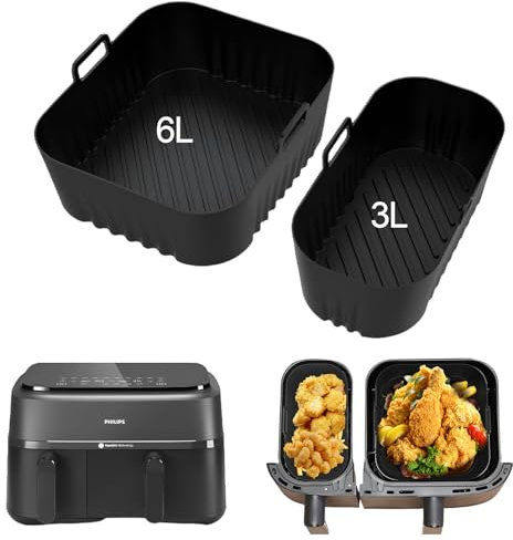 Hot Air Fryer Silicone Mould for Philips Dual Basket Airfryer 3000 Series 6L/3L, Pack of 2 Silicone Mould Airfryer Accessories for Philips Airfryer 3000 Dual Basket