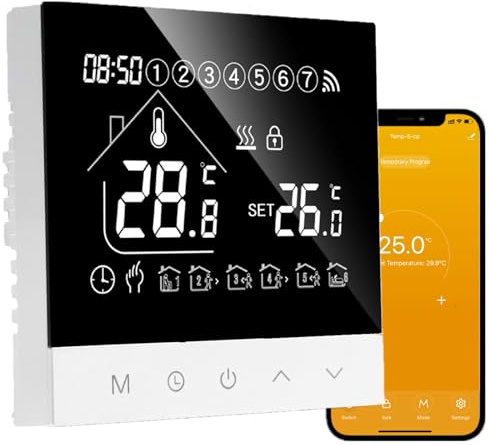 Thermostat Connecté Chauffage Électrique avec Sonde Externe Programmable | WiFi Tuya Thermostats d'ambiance Intelligent Mural Tactile Plancher Electrique,Commande Vocale pour Alexa/Google Home,16A