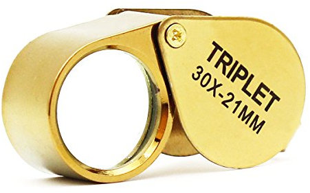 QiCheng&LYS Juwelier-Taschenlupe, 30-fache Glaslinse, Lupe für Schmuck, Münzen, Briefmarken, Antiquitäten und mehr (Gold)