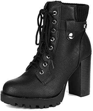 DREAM PAIRS Botas Militares Mujer Botines de Tacón Alto Plataforma Moda Zapatos con Cordones Cremallera,Size 41.5,Negro,SCANDL