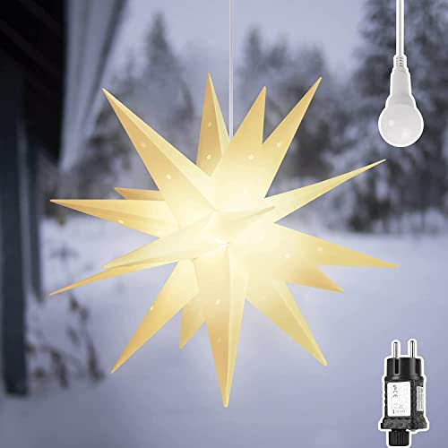 SALCAR 3D LED Leuchtstern Garten, 60cm XXL Weihnachtsstern Fenster Deko zum Aufhängen, Weiß Adventsstern inkl. warm LED Beleuchtung, LED Stern Beleuchtet