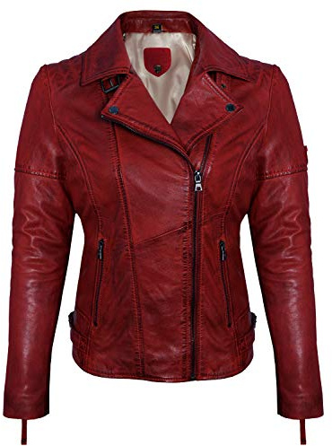 Blueorn Heeda Damen Lederjacke Übergangsjacke aus feinstem Lammnappa Leder - Modernen Bikerjacke Echtleder Jacke mit Reverskragen