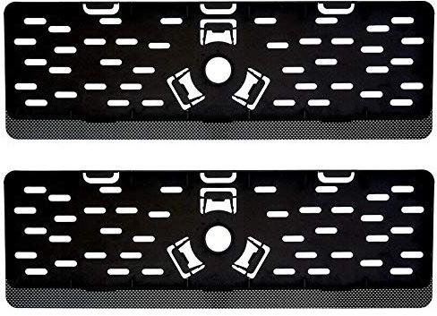 2X Kurz Kennzeichenhalter Nummernschildhalter 42 x 11 cm 420 x 110 mm (Für Kurze Kennzeichen im Format 420 x 110 mm) ABS Kunststoff Schwarz (Unlackiert) Mit Carbon Look Leiste